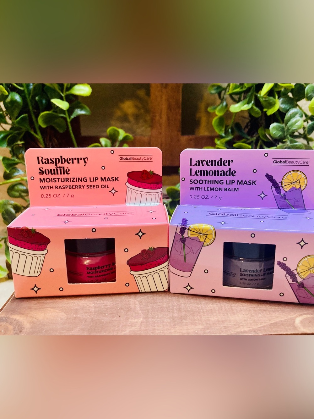 Global Beauty Care Lip Mask in Raspberry Soufflé and Lavender Lemonade bundle